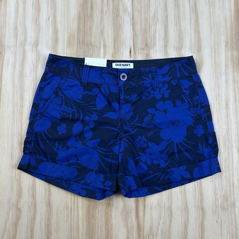 Old Navy Womens NEW Size 4 Blue Floral Cotton Shorts Regular Casual Summer